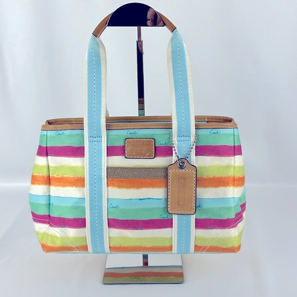 Coach Handbags - Coach Hampton Watercolors Pastel Striped Fabric Tote Handbag Small G0932-10025